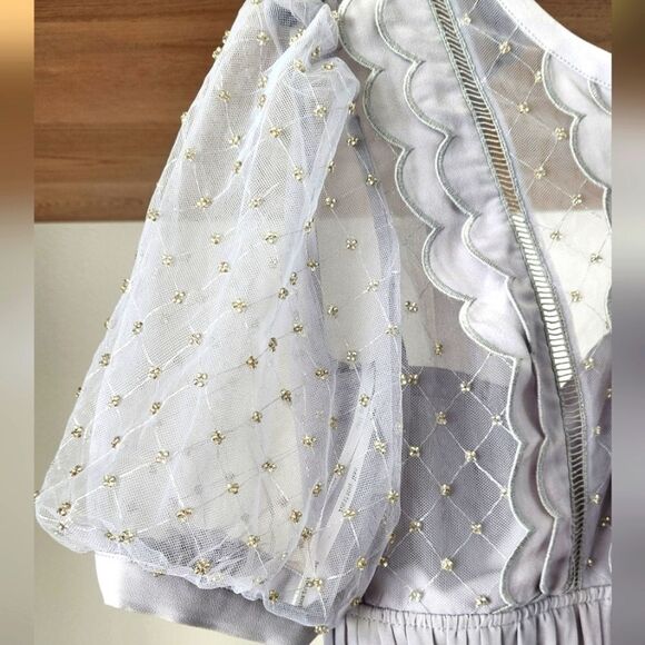 Self-Portrait Scalloped-Trim Pleated Chiffon Midi Dress - Picture 5 of 11